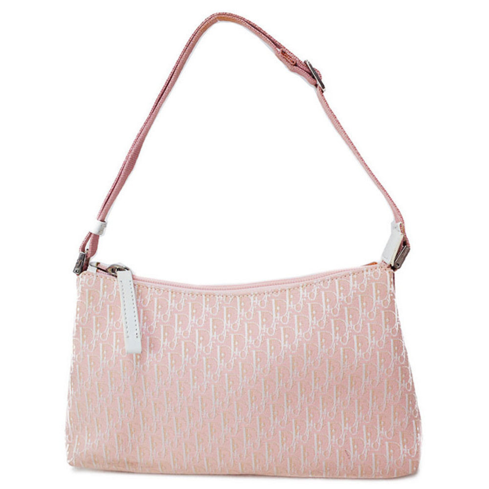 Christian Dior Trotter Pattern Accessory Pouch Semi-Shoulder Bag Pink White